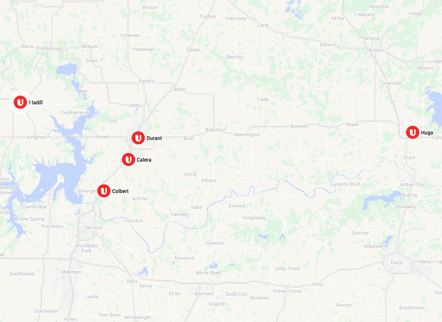 Map of South Oklahoma