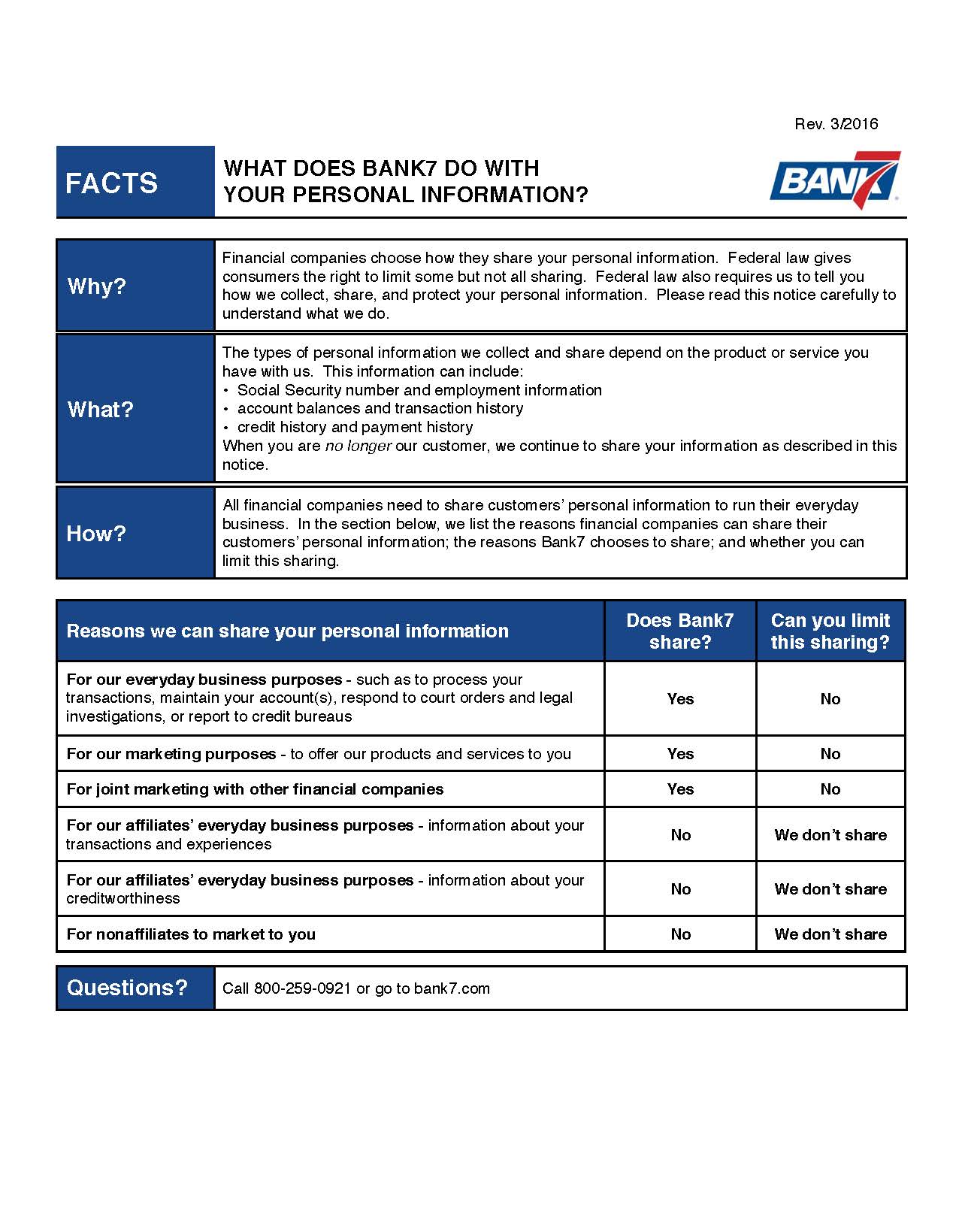 Bank7 Privacy Policy Page 1