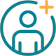 person inside circle with plus symbol for become a member