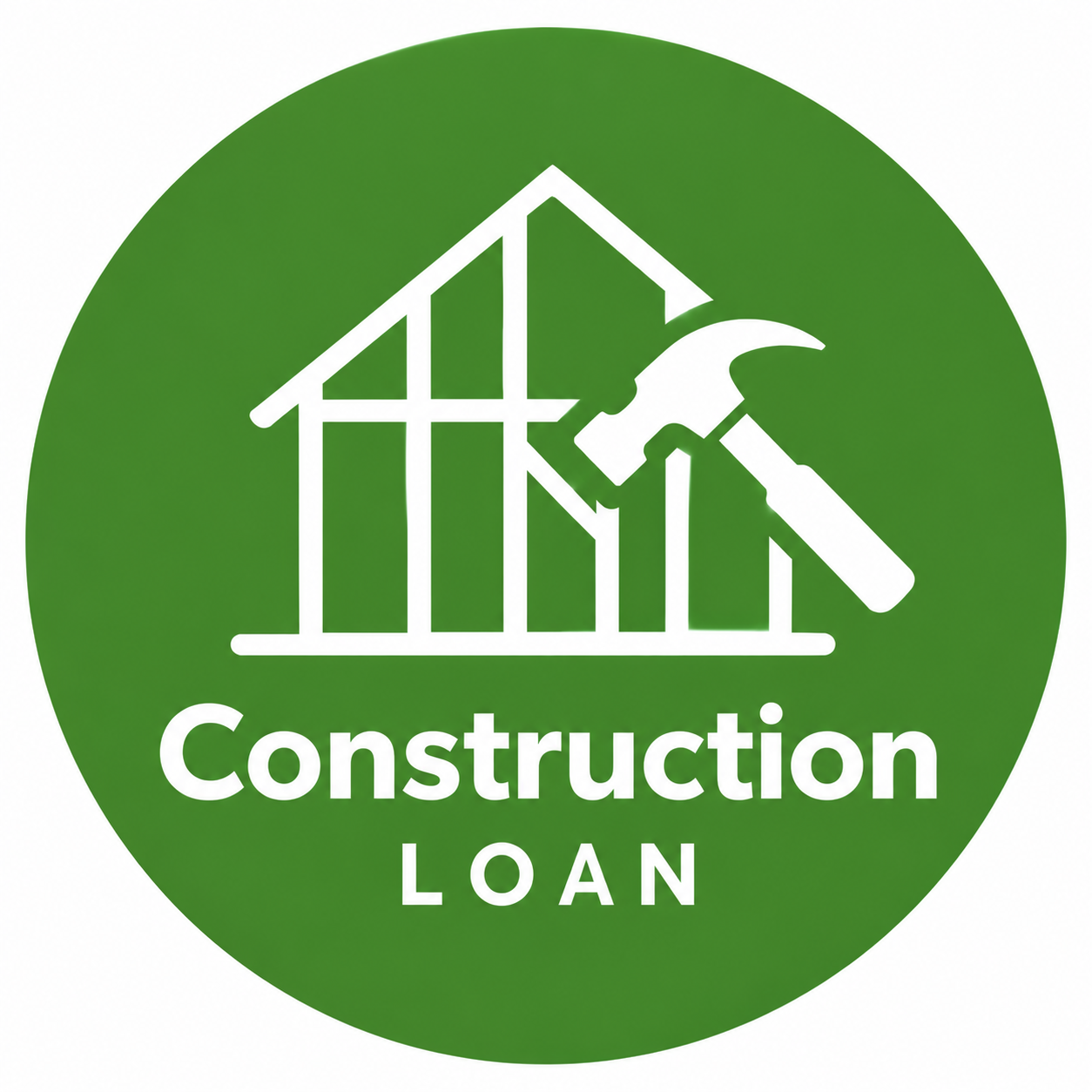 Icon of a house frame with text construction loan
