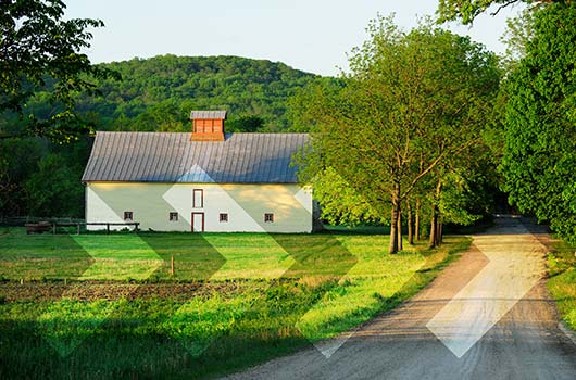 Rural Setting with Gravel Road and Barn
