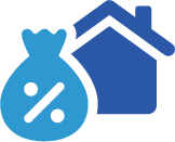 Home, Money Bag and Percentage Icon