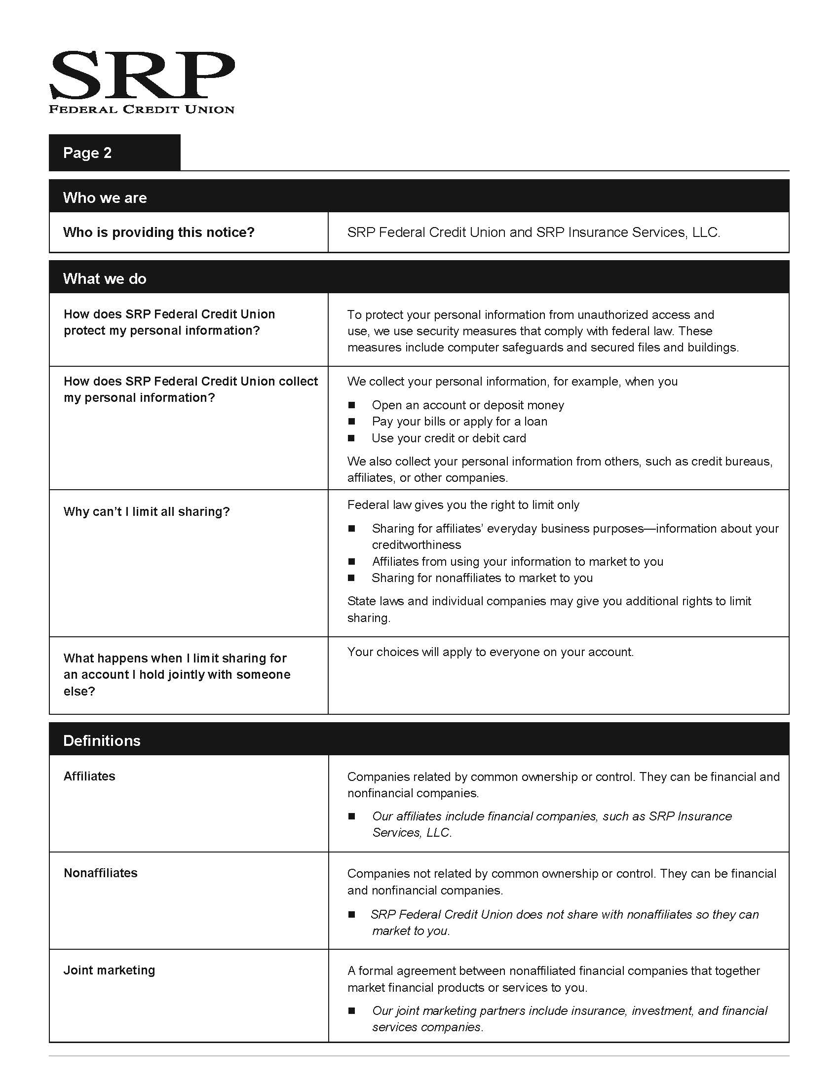 SRP FCU Privacy Policy