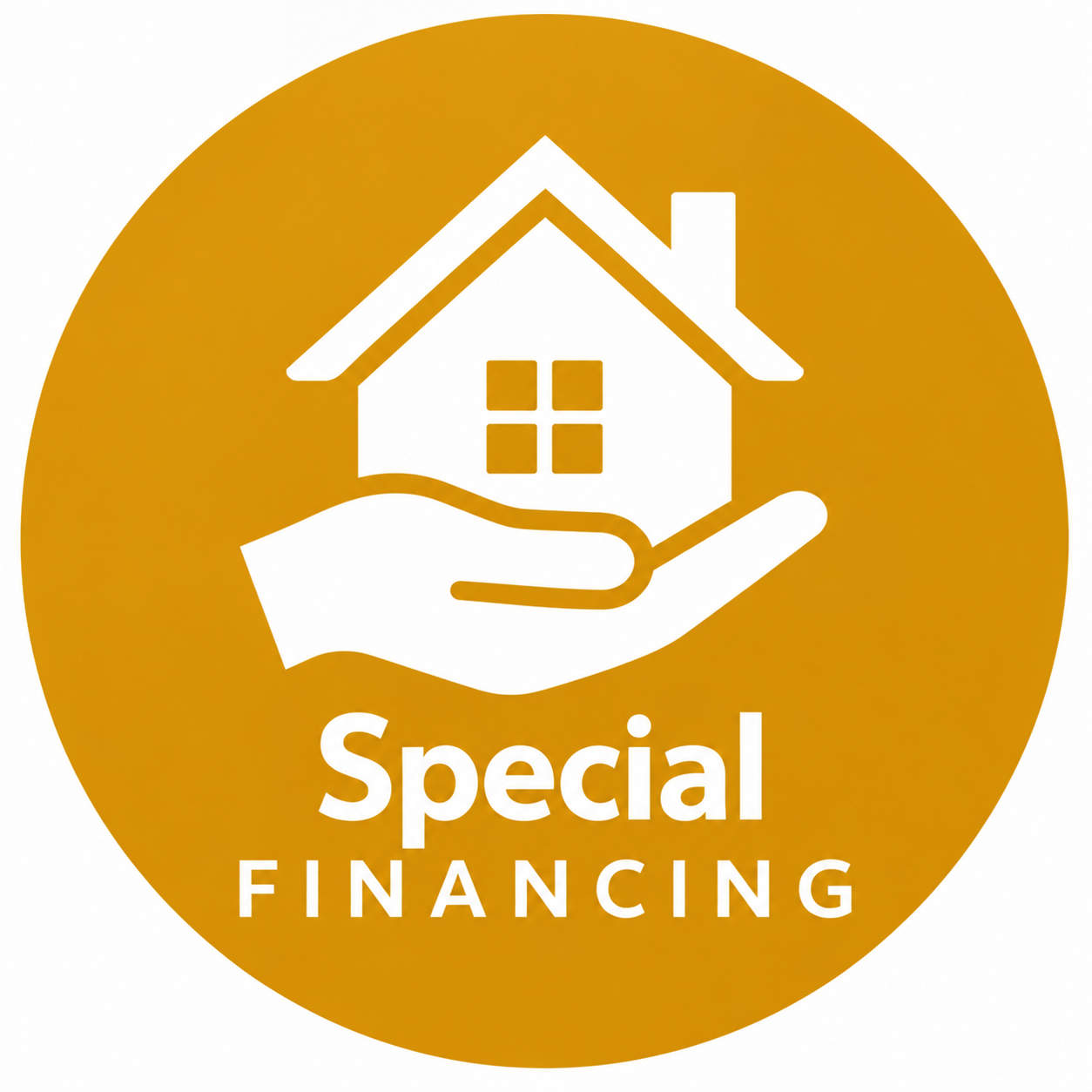 Image of a house being held by a hand with text special financing