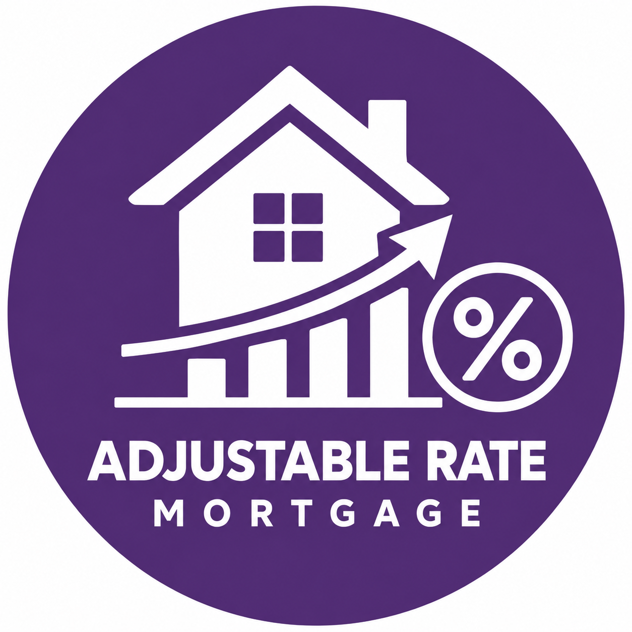 Icon of a home with a rising graph text adjustable rate mortgage